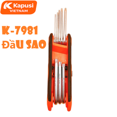 Bộ Lục Giác Gập Hoa Thị 8 Chi Tiết Kapusi K-7981 - Dụng Cụ Vặn Đầu Sao Thân Bọc Cao Su Chống Trượt, BH 12 tháng