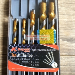 Hộp 5 mũi khoan đa năng hãng Kapusi Nhật Bản các gồm các cỡ hai mũi 6m và mũi 8, 10, 12mm
