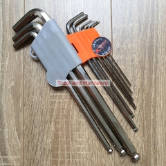 Bộ Lục Giác Đầu Bi Hãng Kapusi K-0193 9 Cây Chữ L 1.5-10mm, Chất liệu thép CR-V6150