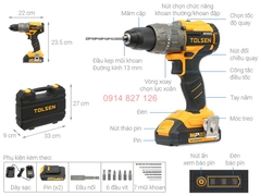 Máy khoan pin 20V 13MM có búa động cơ không chổi than TOLSEN 87254, lực vít lên đến 58Nm