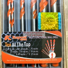 Hộp 7 mũi khoan đa năng Kapusi Nhật Bản các gồm các cỡ 3, 4, 5, 6, 8, 10, 12mm
