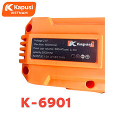 Súng Phun Sơn Dùng Pin 21V Kapusi K-6901 Cốc Chứa 800ml - Máy Phun Sơn Cầm Tay Không Dây Đa Năng 4 Đầu Phun Tiện Lợi
