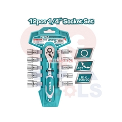 Bộ cần siết 2 chiều kèm 12 socket TOTAL THT14114126 1/4inch thép CrV chất lượng cao 50BV30