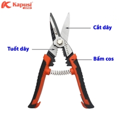 Kìm cắt dây đa năng KAPUSI Nhật Bản K-9117 215mm, 3 trong 1 cắt-tuốt dây-bấm đầu cốt