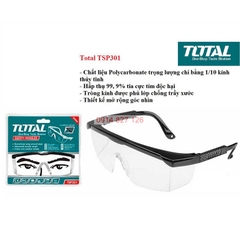 Kính bảo hộ lao động TOTAL TSP301 chống giọt bắn Chất liệu Polycarbonate, nhẹ, hấp thụ tia cực tím