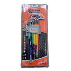 Bộ lục giác hoa thị 9 màu KAPUSI K-0198, 9 cây chữ L từ T10-T50 Thép cao cấp không gỉ
