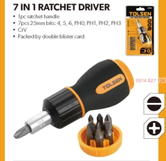 Bộ tô vít lùn tự động đa năng 7 trong 1 Tolsen 20033, 7 đầu dẹp và bake, thép CR-V