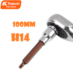 Đầu Tuýp Lục Giác 1/2 Inch Kapusi Dài 100mm (H4-H14) - Thép S2 Siêu Cứng - Chuyên Trị Bu Lông Hốc Sâu - Không Tòe Đầu
