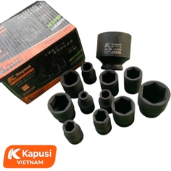Đầu Tuýp Đen Ngắn 1/2Inch Kapusi Thép Cr-Mo Siêu Cứng - Khẩu Lục Giác Cho Máy Siết Bu Lông Đủ Size 8mm-41mm, Bh 12 tháng