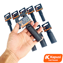 Đầu Khẩu Đen Dài Lẻ 1/2 Inch Thép Cr-Mo Kapusi - 6 Cạnh Chịu Lực Chống Biến Dạng Chuyên Dụng Cho Máy Pin Máy Hơi