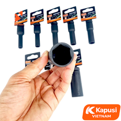 Đầu Khẩu Đen Dài Lẻ 1/2 Inch Thép Cr-Mo Kapusi - 6 Cạnh Chịu Lực Chống Biến Dạng Chuyên Dụng Cho Máy Pin Máy Hơi