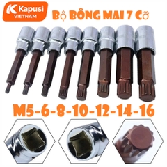Bộ Đầu Tuýp Bông Mai 12 Cạnh Kapusi 1/2 inch Dài 100mm – 7 Món (M5–M16) – Thép CRV S2 Siêu Bền, Bh 12 tháng