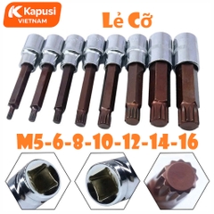 Đầu Tuýp Bông Mai 12 Cạnh Dài 100mm Kapusi 1/2 inch – M5 đến M16 – CRV S2, Lẻ Từng Cỡ, Bh 12 tháng