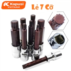 Đầu Tuýp Bông Mai 12 Cạnh Dài 100mm Kapusi 1/2 inch – M5 đến M16 – CRV S2, Lẻ Từng Cỡ, Bh 12 tháng