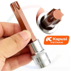 Đầu Tuýp Hoa Thị 6 Cạnh (Torx) Kapusi 1/2 inch Dài 100mm – T20 Đến T60 – Thép CRV, Đầu S2, Bán Lẻ Từng Cỡ, Bh 12 tháng