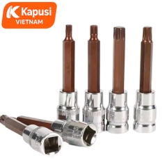 Đầu Tuýp Hoa Thị 6 Cạnh (Torx) Kapusi 1/2 inch Dài 100mm – T20 Đến T60 – Thép CRV, Đầu S2, Bán Lẻ Từng Cỡ, Bh 12 tháng