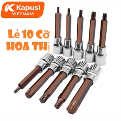 Đầu Tuýp Hoa Thị 6 Cạnh (Torx) Kapusi 1/2 inch Dài 100mm – T20 Đến T60 – Thép CRV, Đầu S2, Bán Lẻ Từng Cỡ, Bh 12 tháng