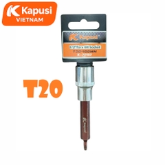 Đầu Tuýp Hoa Thị 6 Cạnh (Torx) Kapusi 1/2 inch Dài 100mm – T20 Đến T60 – Thép CRV, Đầu S2, Bán Lẻ Từng Cỡ, Bh 12 tháng
