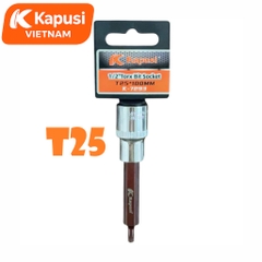Đầu Tuýp Hoa Thị 6 Cạnh (Torx) Kapusi 1/2 inch Dài 100mm – T20 Đến T60 – Thép CRV, Đầu S2, Bán Lẻ Từng Cỡ, Bh 12 tháng