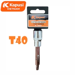 Đầu Tuýp Hoa Thị 6 Cạnh (Torx) Kapusi 1/2 inch Dài 100mm – T20 Đến T60 – Thép CRV, Đầu S2, Bán Lẻ Từng Cỡ, Bh 12 tháng