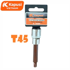 Đầu Tuýp Hoa Thị 6 Cạnh (Torx) Kapusi 1/2 inch Dài 100mm – T20 Đến T60 – Thép CRV, Đầu S2, Bán Lẻ Từng Cỡ, Bh 12 tháng