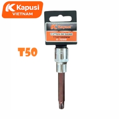 Đầu Tuýp Hoa Thị 6 Cạnh (Torx) Kapusi 1/2 inch Dài 100mm – T20 Đến T60 – Thép CRV, Đầu S2, Bán Lẻ Từng Cỡ, Bh 12 tháng