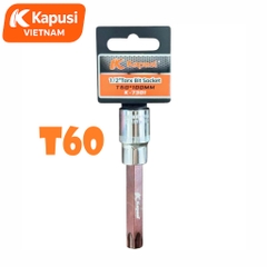 Đầu Tuýp Hoa Thị 6 Cạnh (Torx) Kapusi 1/2 inch Dài 100mm – T20 Đến T60 – Thép CRV, Đầu S2, Bán Lẻ Từng Cỡ, Bh 12 tháng
