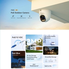 POE or LAN Outdoor IMOU PS8D 3MP / PS8D 5MP - Camera IP dạng DOME, IP67, Có mic, Có màu, Led xanh đỏ, tích hợp AI nhận diện người & xe