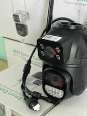 Camera Wifi YS-09 ngoài trời màu ĐEN, 2 mắt 2 khung hình, cổng sạc Tròn lớn 12V2A, Có màu ban đêm, Xoay 360 độ , Đàm thoại, Báo động siêu to, Có cổng LAN dự phòng, có Nút Reset