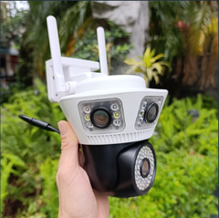 Camera Wi-Fi 4 mắt 3 khung hình YOOSEE Q54D-12MP (Mắt giả ở giữa có 6 LED TRÒN, 3 khung hình giám sát 3 khu vực cùng lúc, đàm thoại, có màu, 2 anten, thùng 12 hộp)