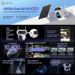(Quà) 4G Ezviz HB90x Dual 8MP - Camera NLMT 2 măt ngoài trời | Dây 3 mét | Sạc 10W | Pin 10.400 mAh | IP65 | Có 4G, Có Wifi luôn | CS-HB90x/SP-R100 (4MP+4MP W4GA)
