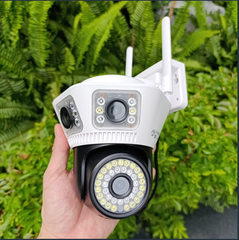 Camera Wi-Fi 4 mắt 3 khung hình YOOSEE Q54D-12MP (Mắt giả ở giữa có 6 LED TRÒN, 3 khung hình giám sát 3 khu vực cùng lúc, đàm thoại, có màu, 2 anten, thùng 12 hộp)
