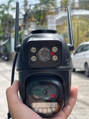 Camera Wifi YS-09 ngoài trời màu ĐEN, 2 mắt 2 khung hình, cổng sạc Tròn lớn 12V2A, Có màu ban đêm, Xoay 360 độ , Đàm thoại, Báo động siêu to, Có cổng LAN dự phòng, có Nút Reset