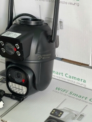 Camera Wifi YS-09 ngoài trời màu ĐEN, 2 mắt 2 khung hình, cổng sạc Tròn lớn 12V2A, Có màu ban đêm, Xoay 360 độ , Đàm thoại, Báo động siêu to, Có cổng LAN dự phòng, có Nút Reset