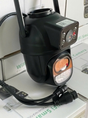 Camera Wifi YS-09 ngoài trời màu ĐEN, 2 mắt 2 khung hình, cổng sạc Tròn lớn 12V2A, Có màu ban đêm, Xoay 360 độ , Đàm thoại, Báo động siêu to, Có cổng LAN dự phòng, có Nút Reset