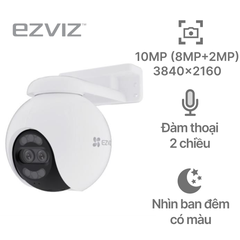 EZVIZ H80X 10MP - H80X-4K (8MP+2MP) (Góc toàn cảnh 3840 × 2160 | Góc Zoom 1920 x 1080 | Khẩu độ F1.0 | AI phân biệt người và xe | Xoay 360 đồng thời 2 mắt | Đàm thoại | Ban đêm có màu, kể cả ánh sáng yếu | Lắp ngoài trời)