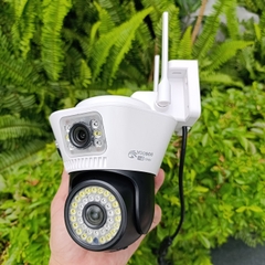Camera Wi-Fi 4 mắt 3 khung hình YOOSEE Q54D-12MP (Mắt giả ở giữa có 6 LED TRÒN, 3 khung hình giám sát 3 khu vực cùng lúc, đàm thoại, có màu, 2 anten, thùng 12 hộp)