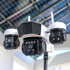 Camera sim 4G OK.AM-PRO T11 với 2 tấm pin năng lượng mặt trời, với 3 mắt độc lập (Sim 4G, sẵn pin NLMT, chân đế linh hoạt, xoay 360 độ , đàm thoại, có màu, thùng 12 hộp)