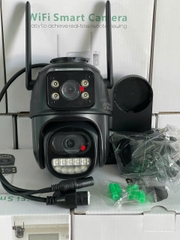 Camera Wifi YS-09 ngoài trời màu ĐEN, 2 mắt 2 khung hình, cổng sạc Tròn lớn 12V2A, Có màu ban đêm, Xoay 360 độ , Đàm thoại, Báo động siêu to, Có cổng LAN dự phòng, có Nút Reset