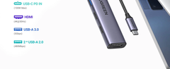 Bộ chuyển đổi USB-C sang 2*USB-A 2.0+ USB-A 3.0+HDMI+PD hỗ trợ 4K Ugreen (15495)
