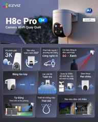 *(5.0Ghz) EZVIZ H8c Pro Wi-Fi 3K (5MP, đèn ĐỎ XANH) - Cảnh báo tức thì, Hợp chuẩn An ninh | Đêm vẫn có màu | Đàm thoại | Xoay 360 | Tích hợp luôn AI nhận diện người và xe | Wifi 2 tần số 2.4Ghz và 5.0Ghz - Mua kèm H3C/C3TN 2MP, giảm 20,000đ
