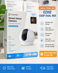 (5.0Ghz) Camera 4MP+4MP EZVIZ C60p 2K+ (Dual Mix 2560 × 1440) - Ban đêm Trắng đen | Đàm thoại | Góc dọc 96° | Khẩu độ F1.6 | Tiêu cự 2.8mm | Human Detection | Mắt trên cố định, mắt dưới xoay 360, và có thể MIX thành 1 khung hình 8MP