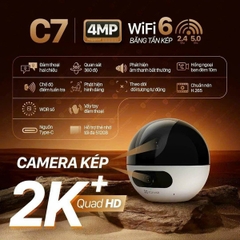 EZVIZ C7 Black 4MP + 4MP -  Camera Wi-Fi "Vẫy tay gọi điện", Wifi 5.0Ghz, Silent về đêm (Màu đen ngụy trang + Hồng Ngoại thay vì LED)