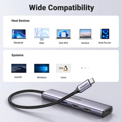 Bộ chuyển đổi USB-C sang 2*USB-A 2.0+ USB-A 3.0+HDMI+PD hỗ trợ 4K Ugreen (15495)