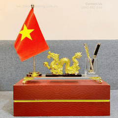 Quà tặng phong thủy để bàn – Rồng Vàng cắm bút cao cấp | Biểu trưng thăng tiến – tài lộc