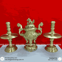 Bộ Đỉnh Đồng Ngũ Sự Thờ Gia Tiên Bằng Đồng Vàng Chính Hãng