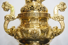 Bộ Lư Đồng Bàn Thờ Màu Vàng Bóng Đúc Rồng Nổi Cao Cấp – Bộ Tam Sự Tinh Xảo, Chuẩn Phong Thủy