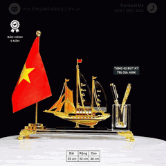Quà tặng doanh nhân - sếp - lãnh đạo - đối tác | Ống cắm bút thuyền buồm pha lê để bàn cao cấp