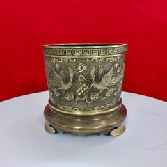 Bát Nhang Bằng Đồng Vàng - Màu Giả Cổ - Chạm Long Phụng