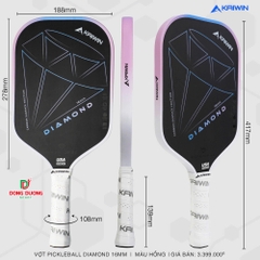 Vợt Pickleball Kaiwin Diamond 3 lớp carbon fiber T700 siêu cứng, nhám kết hợp công nghệ lõi Dualx2 FEC K-Pro Series 16mm